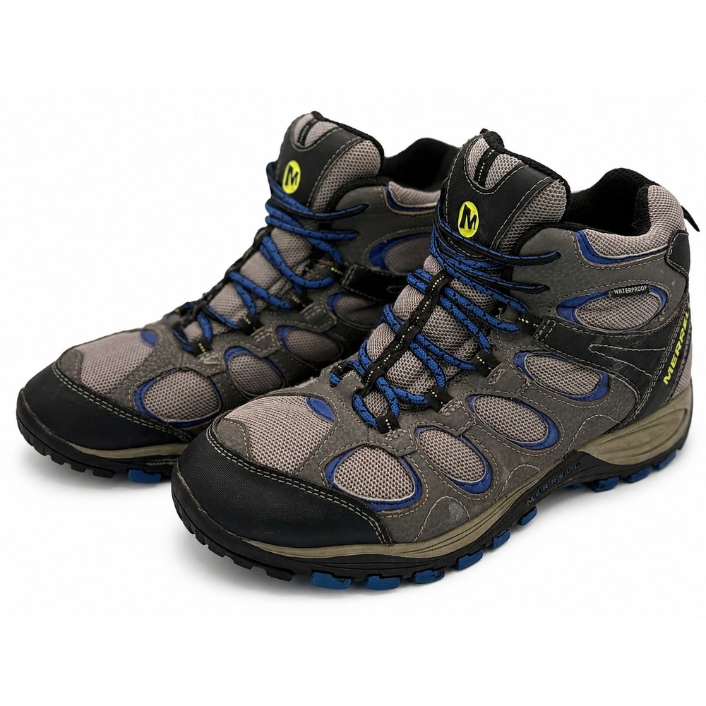 Merrell Hilltop Mid Ventilator Boys Size 4.5M Grey Blue Waterproof Hiking Boots